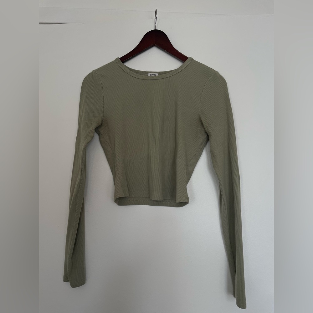 Sage Green Ribbed Long Sleeve crop Top